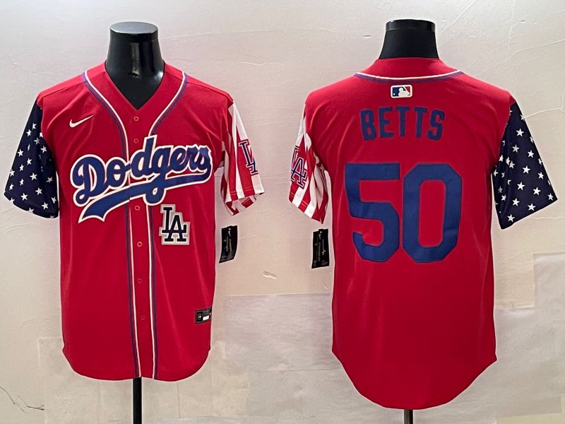 Men Los Angeles Dodgers #50 Betts Red a generation of national flags Joint name 2025 Nike MLB Jersey style 11->washington commanders->NFL Jersey